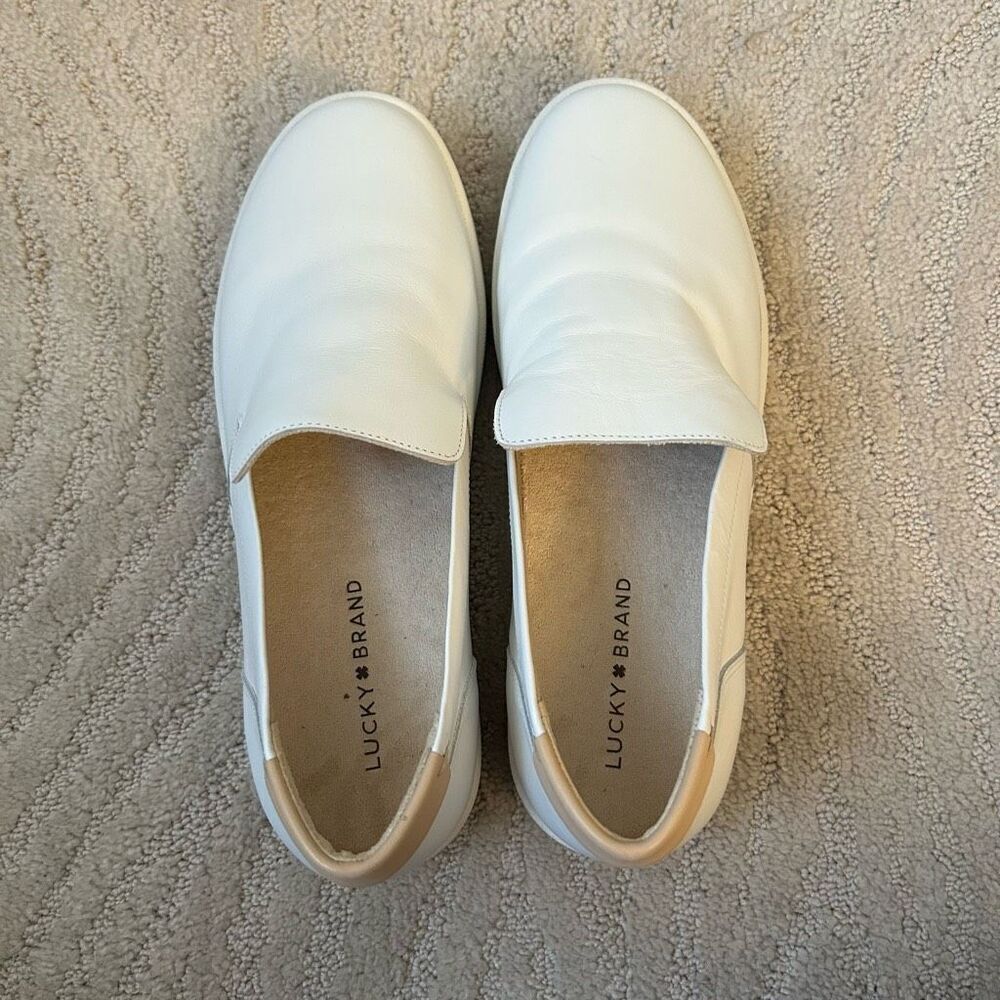 Lucky Brand White Leather Comfort Wedge Sneakers 10 - Picture 4 of 5